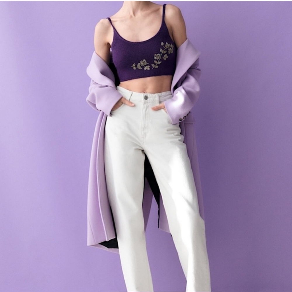 🌞NWOT ZARA BEADED KNIT CROP TOP PURPLE WOOL BLEND BLOGGERS FAV SMALL - Picture 3 of 13